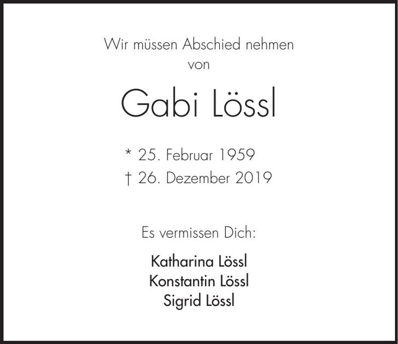 Traueranzeige Gabi Lössl