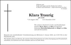 Traueranzeige Klara Traurig