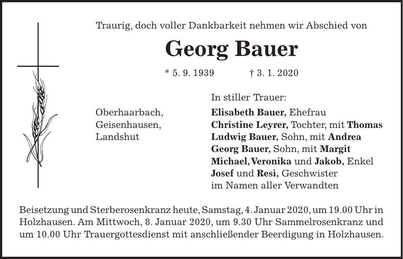 Traueranzeige Georg Bauer