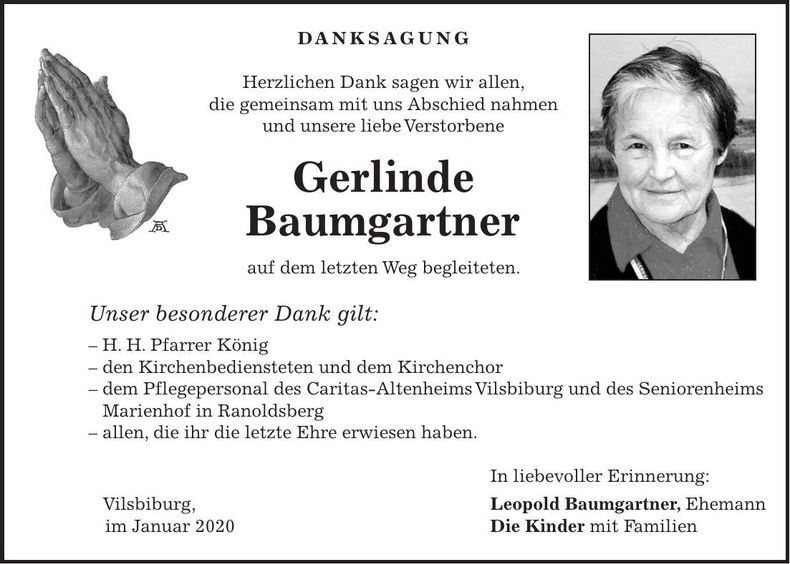 Traueranzeige Gerlinde Baumgartner