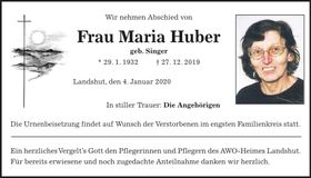 Traueranzeige Maria Huber