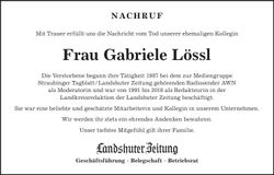 Traueranzeige Gabriele Lössl