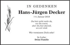 Traueranzeige Hans-Jürgen Decker