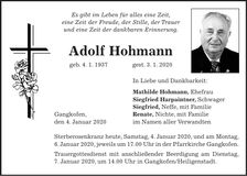 Traueranzeige Adolf Hohmann