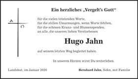 Traueranzeige Hugo Jahn