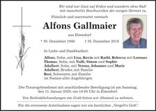 Traueranzeige Alfons Gallmaier