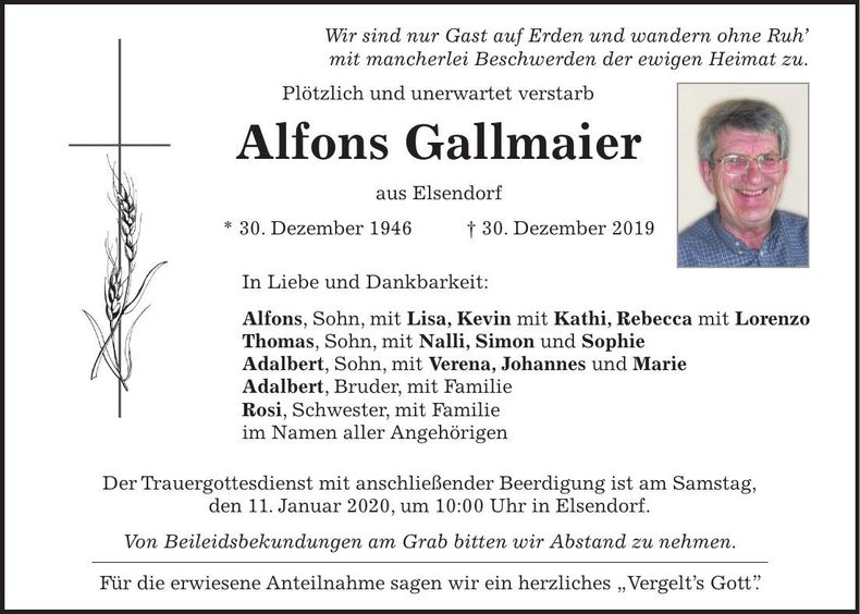 Traueranzeige Alfons Gallmaier