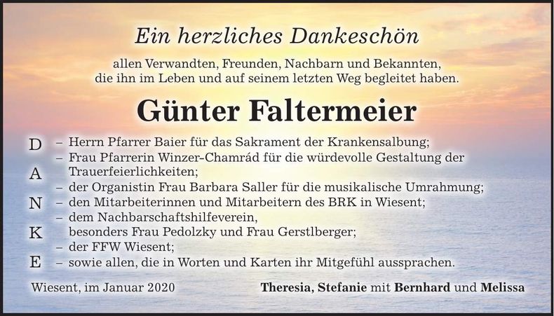 Traueranzeige Günter Faltermeier