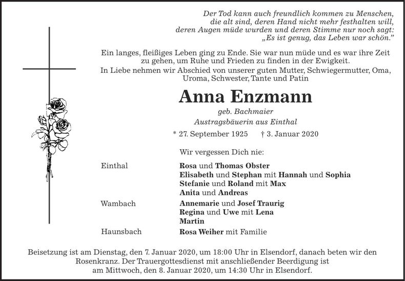 Traueranzeige Anna Enzmann