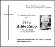 Traueranzeige Hilde Rupp