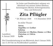 Traueranzeige Zita Pflügler