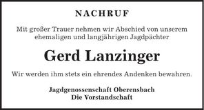 Traueranzeige Gerd Lanzinger