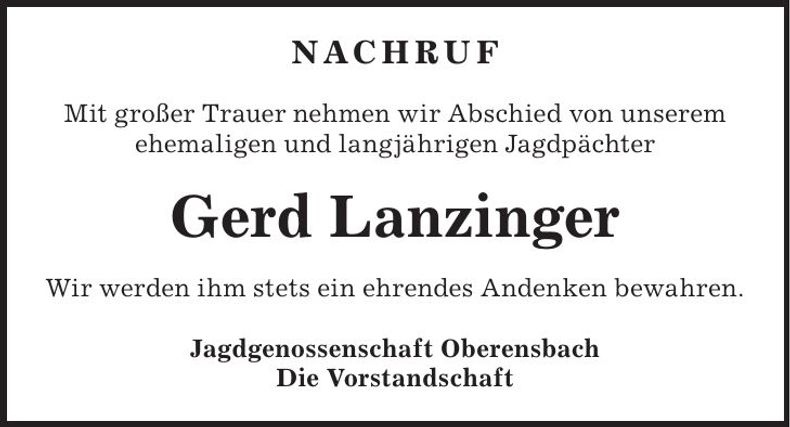 Traueranzeige Gerd Lanzinger