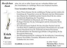 Traueranzeige Erich Beer
