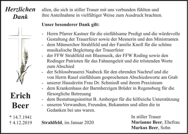 Traueranzeige Erich Beer