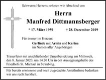 Traueranzeige Manfred Dittmannsberger