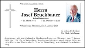 Traueranzeige Josef Bruckbauer