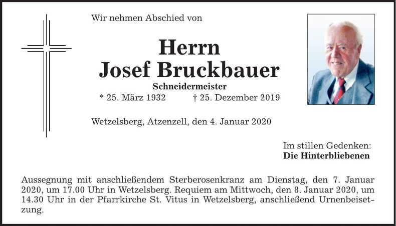 Traueranzeige Josef Bruckbauer