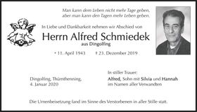 Traueranzeige Alfred Schmiedek