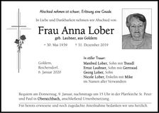 Traueranzeige Anna Lober