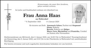 Traueranzeige Anna Haas