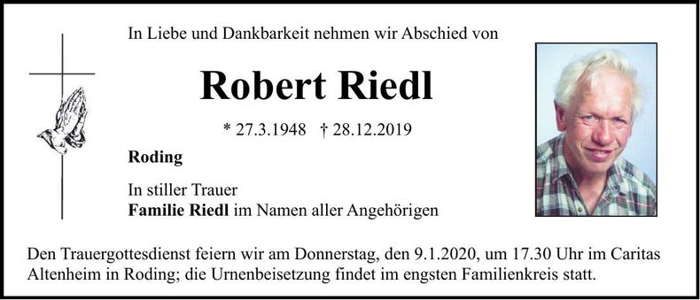 Traueranzeige Robert Riedl