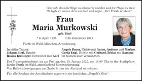 Traueranzeige Maria Murkowski
