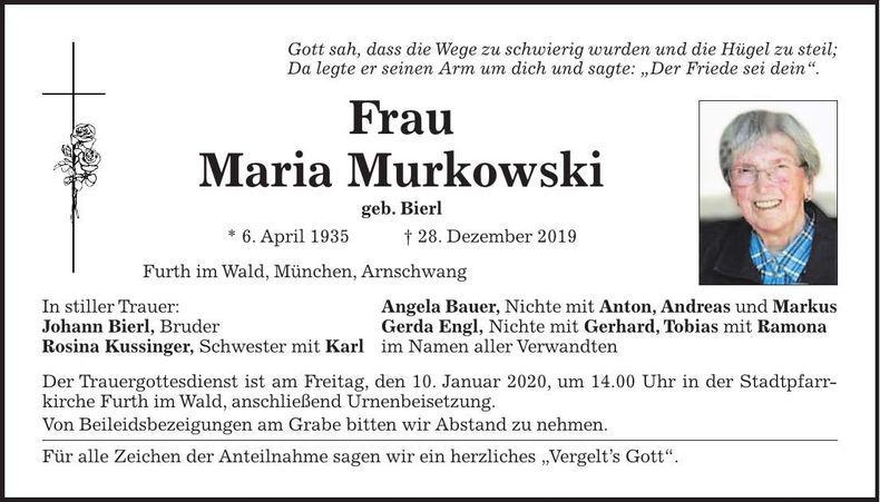 Traueranzeige Maria Murkowski