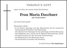 Traueranzeige Maria Daschner