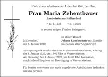 Traueranzeige Maria Zehentbauer