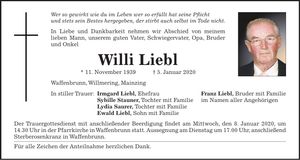 Traueranzeige Willi Liebl