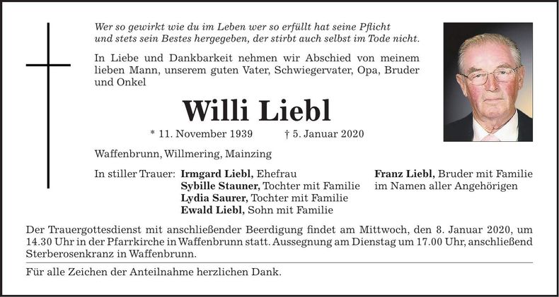 Traueranzeige Willi Liebl