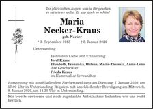 Traueranzeige Maria Necker-Kraus