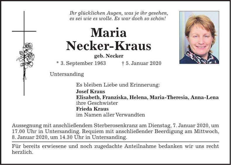 Traueranzeige Maria Necker-Kraus