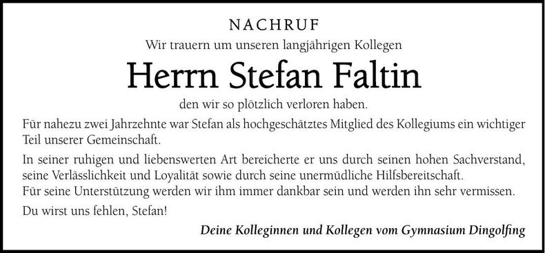 Traueranzeige Stefan Faltin