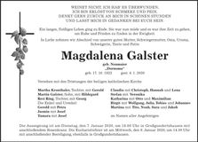 Traueranzeige Magdalena Galster