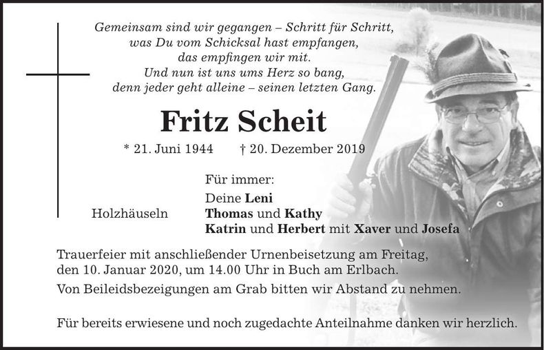 Traueranzeige Fritz Scheit