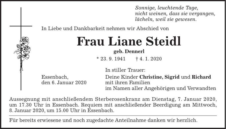 Traueranzeige Liane Steidl