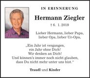 Traueranzeige Hermann Ziegler