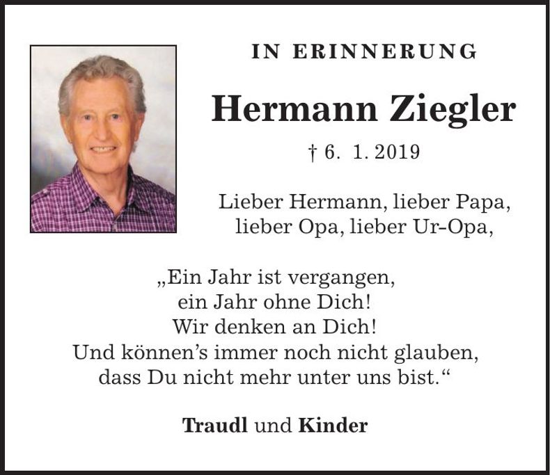 Traueranzeige Hermann Ziegler
