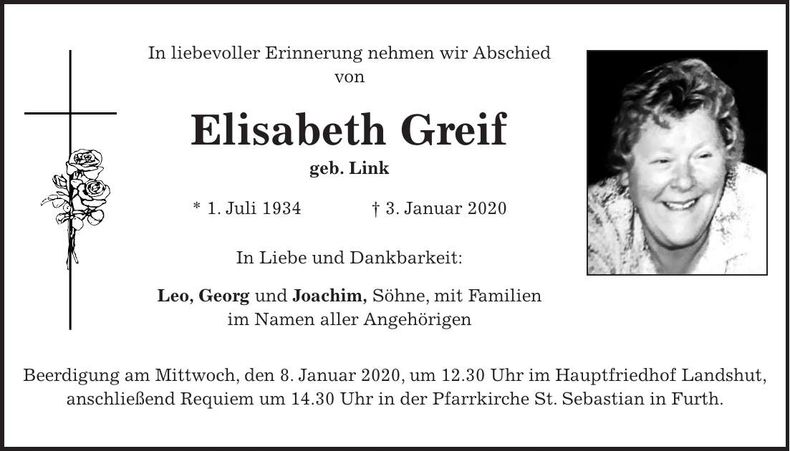 Traueranzeige Elisabeth Greif