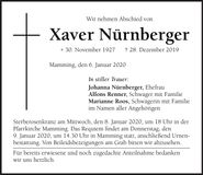 Traueranzeige Xaver Nürnberger