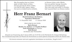 Traueranzeige Franz Bernart