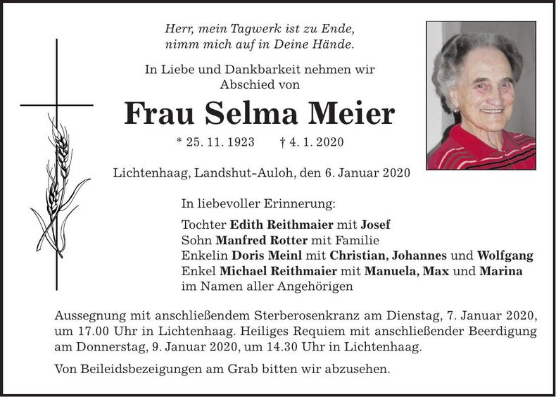 Traueranzeige Selma Meier