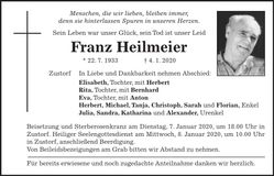 Traueranzeige Franz Heilmeier