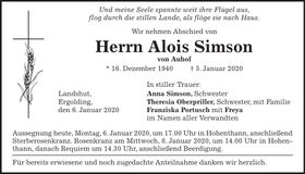 Traueranzeige Alois Simson