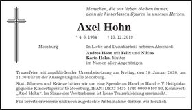 Traueranzeige Hohn Axel