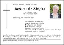 Traueranzeige Rosemarie Ziegler