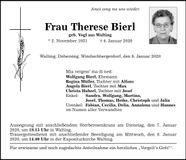 Traueranzeige Therese Bierl