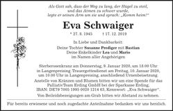 Traueranzeige Eva Schwaiger